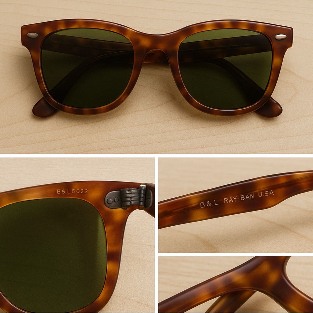 Vintage B&L Ray-Ban Wayfarer 5022 Tortoiseshell w/ Green G-15 Lenses